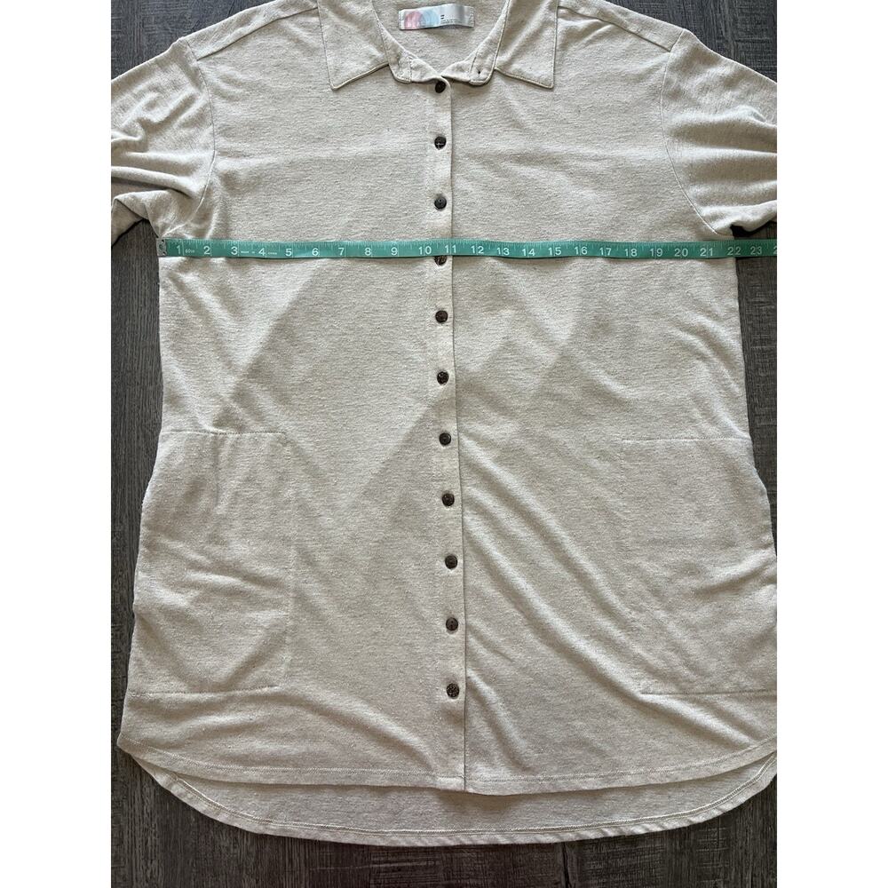 Free People Beach Linen Blend Smocked Cuff Button Down Shirt Dress Oatmeal XS - Picture 11 of 13